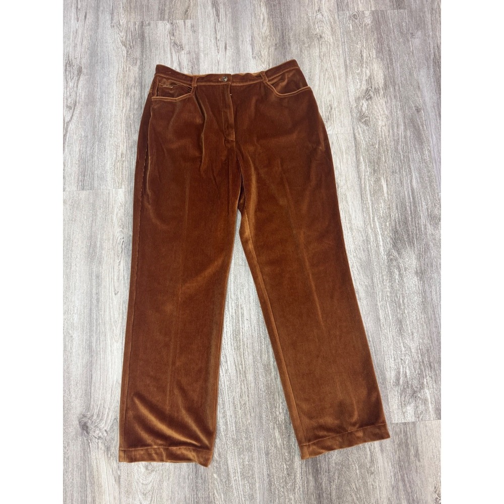 St John Sport Cognac Brown Corduroy Wide Leg Pants High Rise Womens Size 10